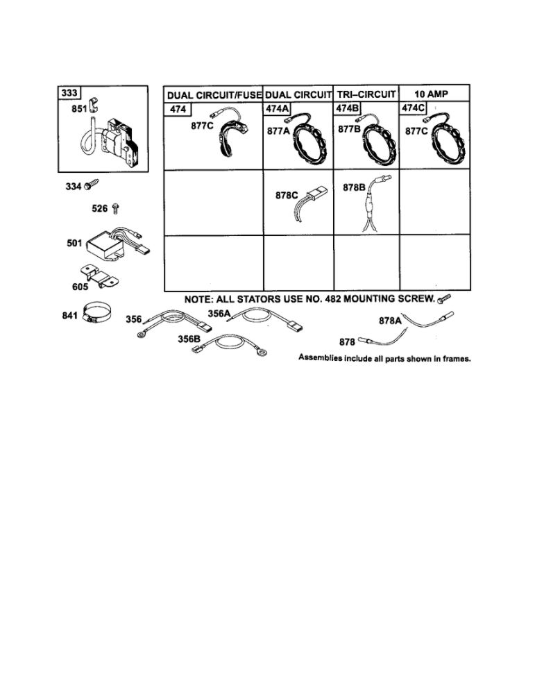 Alternator/Regulator Diagram and Parts List for 0515-560- 611 Briggs and Stratton Engine